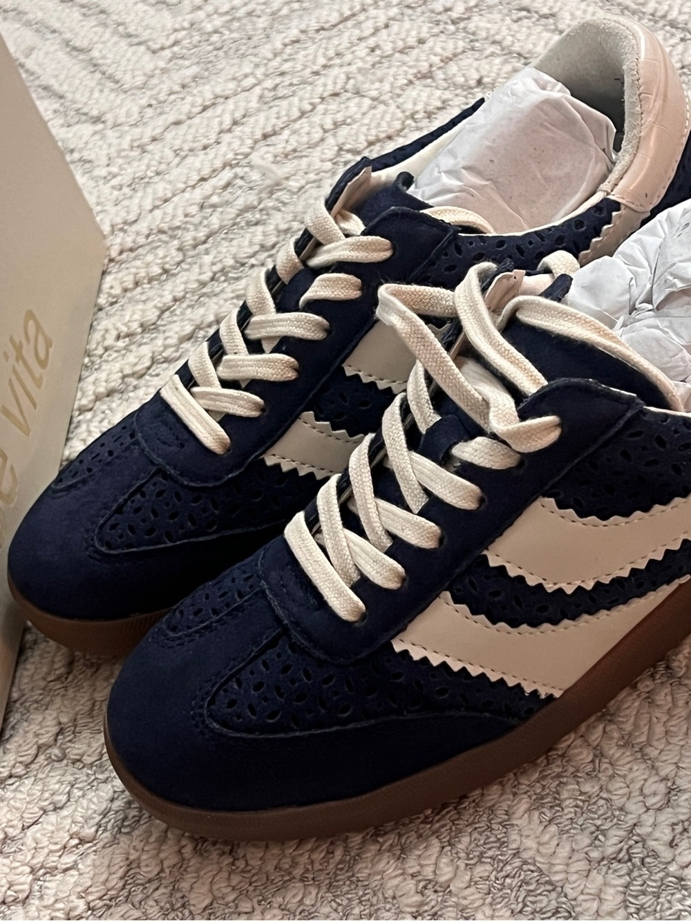 Dolce Vita Navy and Cream Suede-Style Retro Sneakers